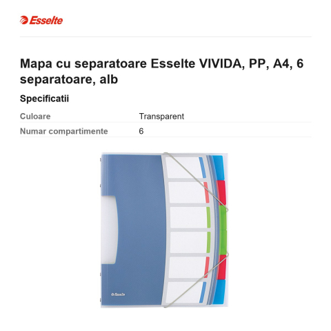 Mapa cu separatoare Esselte VIVIDA, PP, A4, 6 separatoare, alb [2]