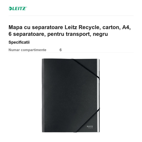 Mapa cu separatoare Leitz Recycle, carton, A4, 6 separatoare, pentru transport, negru [2]