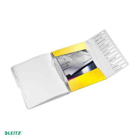 Mapa cu separatoare Leitz WOW, PP, A4, 12 separatoare, capacitate 200 coli, pentru transport, galben [4]