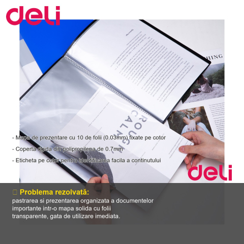 Mapa de prezentare Deli, 10 folii, coperta rigida din polipropilena, culori asortate, pentru documente A4 [1]