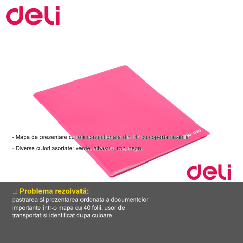 Mapa de prezentare Deli, 40 folii, coperta flexibila PP, culori neon, pentru documente si prezentari [1]