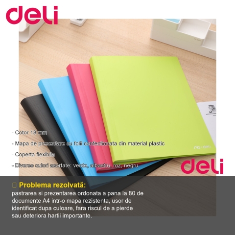 Mapa de prezentare Deli, 80 folii, coperta flexibila neon, pentru documente A4 [1]