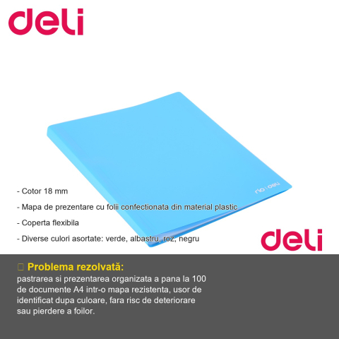 Mapa de prezentare Deli cu 100 folii, coperta flexibila neon, pentru organizare documente [1]