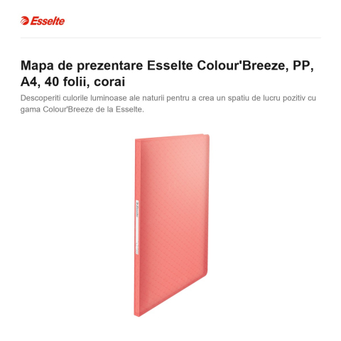 Mapa de prezentare Esselte Colour'Breeze, PP, A4, 40 folii, corai [1]