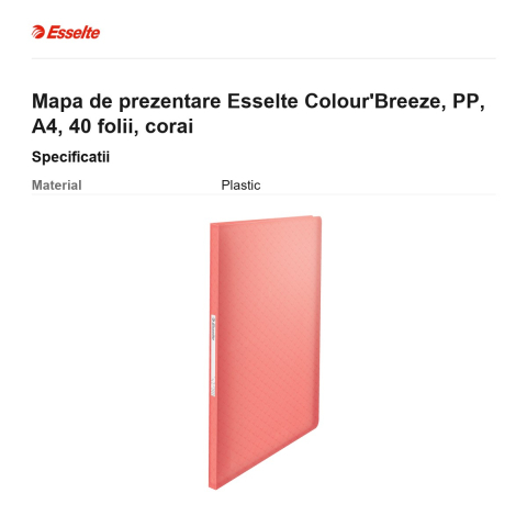 Mapa de prezentare Esselte Colour'Breeze, PP, A4, 40 folii, corai [2]