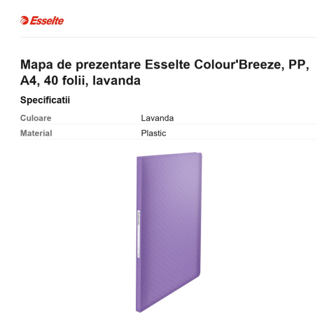Mapa de prezentare Esselte Colour'Breeze, PP, A4, 40 folii, lavanda [2]