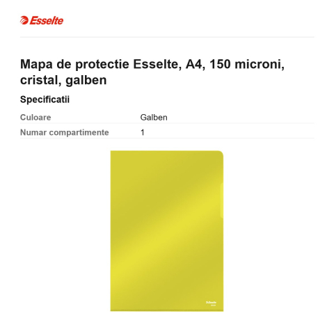 Mapa de protectie Esselte, A4, 150 microni, cristal, galben [2]