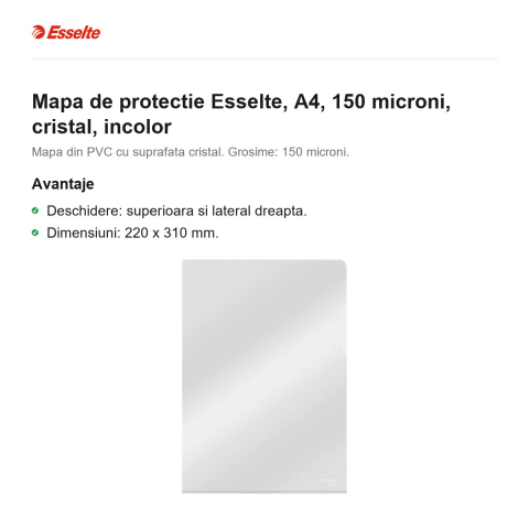 Mapa de protectie Esselte, A4, 150 microni, cristal, incolor [1]