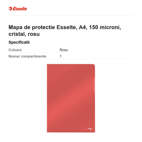 Mapa de protectie Esselte, A4, 150 microni, cristal, rosu [2]