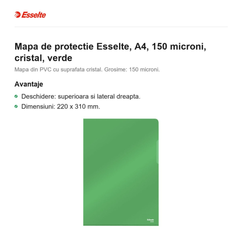 Mapa de protectie Esselte, A4, 150 microni, cristal, verde [1]