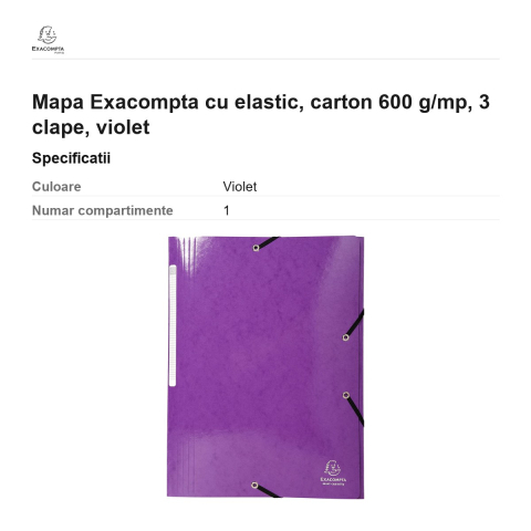Mapa Exacompta cu elastic, carton 600 g/mp, 3 clape, violet [2]