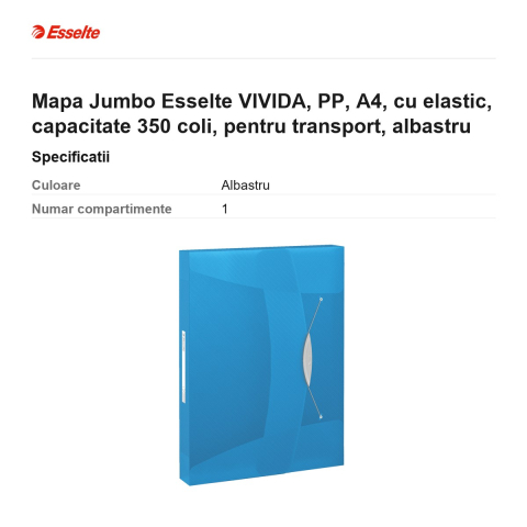 Mapa Jumbo Esselte VIVIDA, PP, A4, cu elastic, capacitate 350 coli, pentru transport, albastru [2]