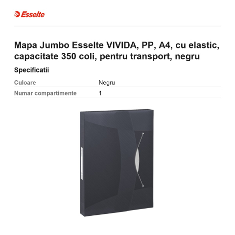 Mapa Jumbo Esselte VIVIDA, PP, A4, cu elastic, capacitate 350 coli, pentru transport, negru [2]