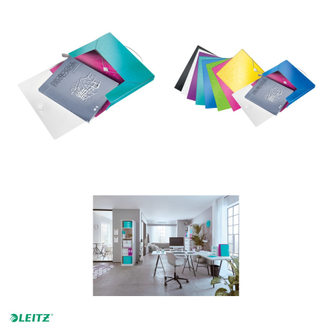 Mapa Jumbo Leitz WOW, PP, A4, cu elastic, capacitate 250 coli, pentru transport, turcoaz [4]