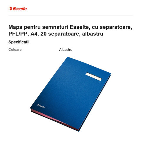 Mapa pentru semnaturi Esselte, cu separatoare, PFL/PP, A4, 20 separatoare, albastru [2]