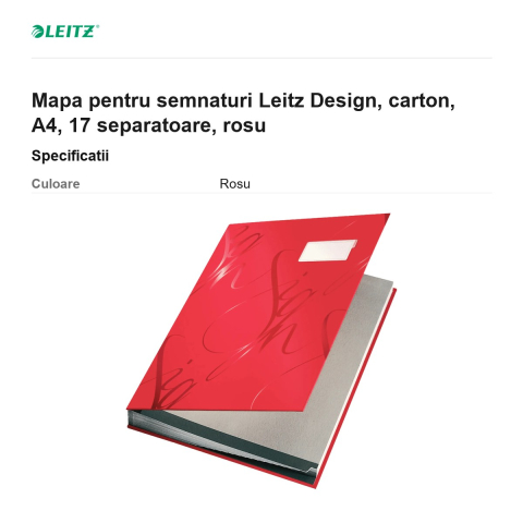 Mapa pentru semnaturi Leitz Design, carton, A4, 17 separatoare, rosu [2]