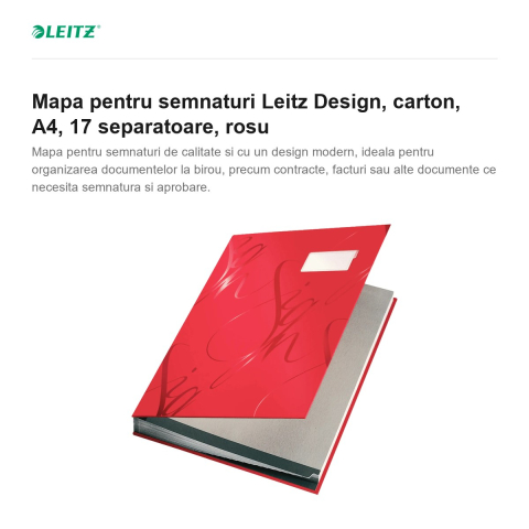 Mapa pentru semnaturi Leitz Design, carton, A4, 17 separatoare, rosu [1]