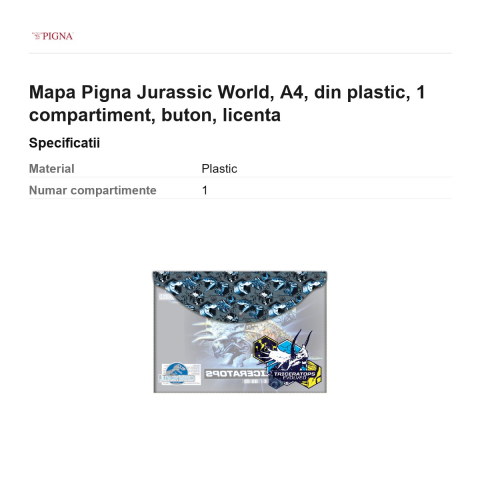 Mapa Pigna Jurassic World, A4, din plastic, 1 compartiment, buton, licenta [2]
