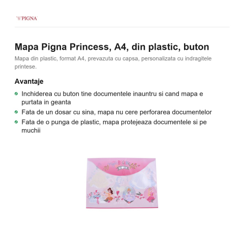 Mapa Pigna Princess, A4, din plastic, buton [1]