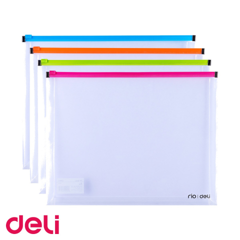 Mape si serviete - Mapa plastic A4 cu fermoar si burduf Deli, protectie documente, pentru birou si scoala