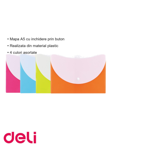Mapa plastic A5 cu buton Deli, culori neon asortate, pentru organizarea documentelor [2]