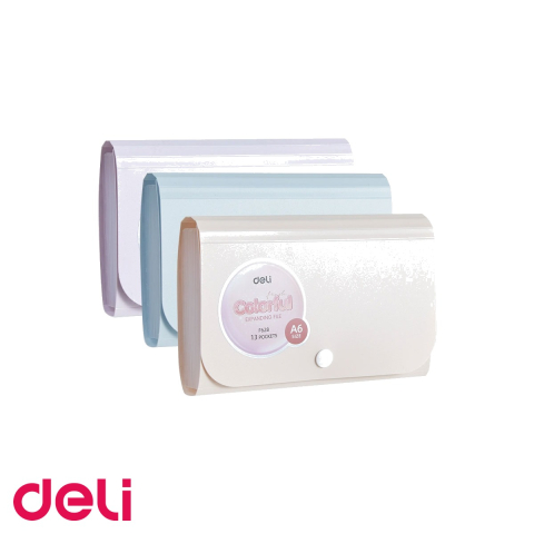 Mape de prezentare - Mapa plastic A6 cu 12 separatoare pastel Deli, inchidere cu buton, organizare documente compacta