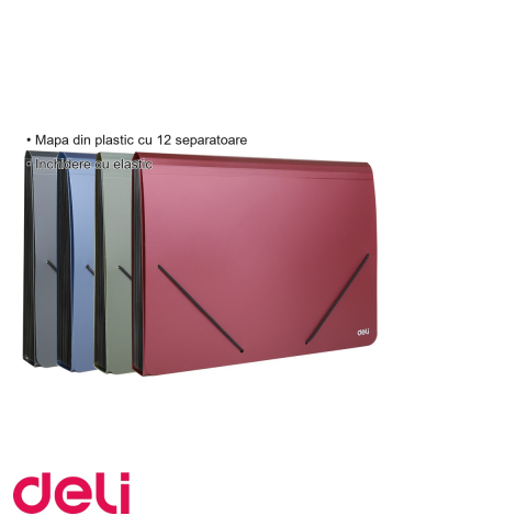 Mapa plastic cu 12 separatoare si inchidere elastica Deli, organizare documente la birou si acasa [2]
