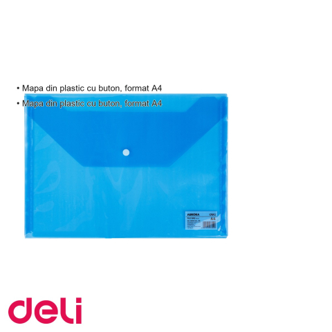 Mapa plastic cu buton Deli, format A4, albastra, pentru organizarea documentelor la birou [2]