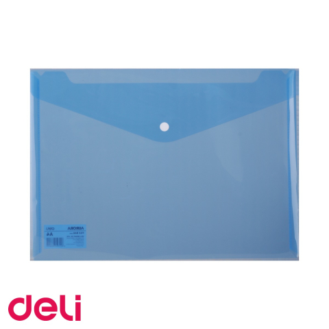Mape si serviete - Mapa plastic cu buton Deli, format A4, transparenta, albastru, pentru organizare documente