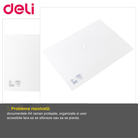 Mapa plastic cu buton Deli, format A4, transparenta, pentru organizare documente [1]