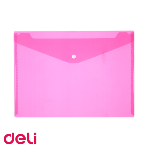 Mape si serviete - Mapa plastic cu buton Deli, format A4, transparenta rosie, pentru organizarea documentelor