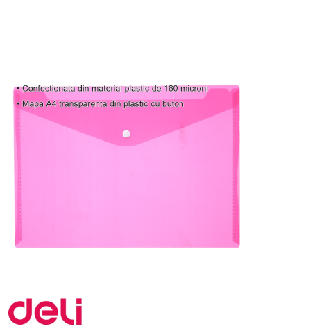Mapa plastic cu buton Deli, format A4, transparenta rosie, pentru organizarea documentelor [2]