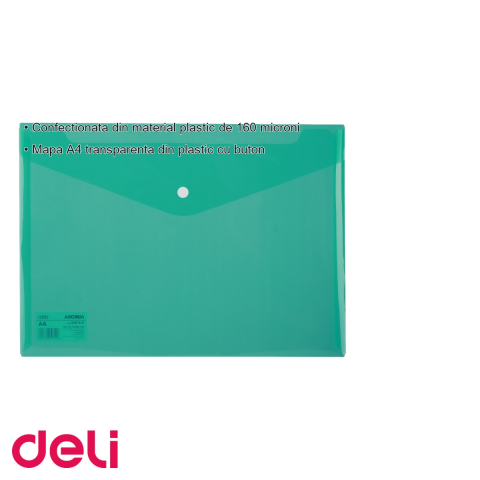 Mapa plastic cu buton Deli, format A4, transparenta, verde, pentru organizare documente [2]