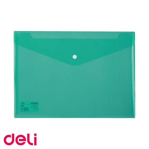 Mape si serviete - Mapa plastic cu buton Deli, format A4, transparenta, verde, pentru organizare documente