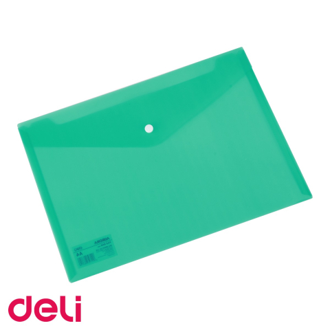 Mapa plastic cu buton Deli, format A4, transparenta, verde, pentru organizare documente [3]
