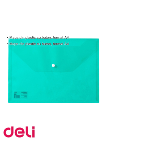 Mapa plastic cu buton Deli, format A4, verde, pentru organizarea documentelor [2]