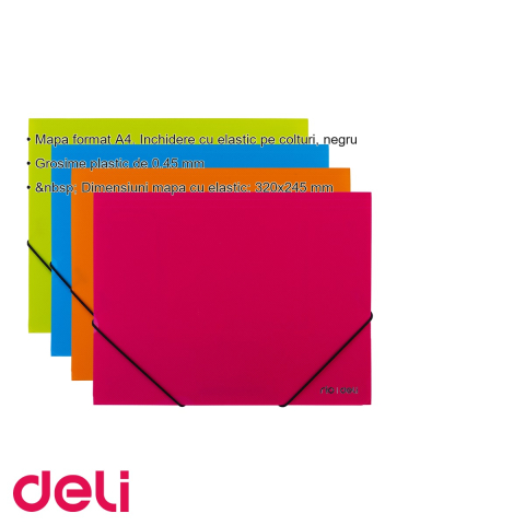 Mapa plastic cu elastic Deli, format A4, semitransparenta, cu 3 clapete interioare pentru organizarea documentelor [2]