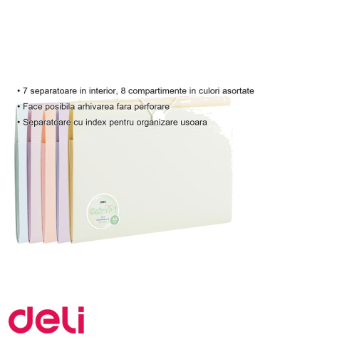 Mapa plastic cu elastic Deli Macarons, 7 separatoare, 8 compartimente colorate, format A4 [2]