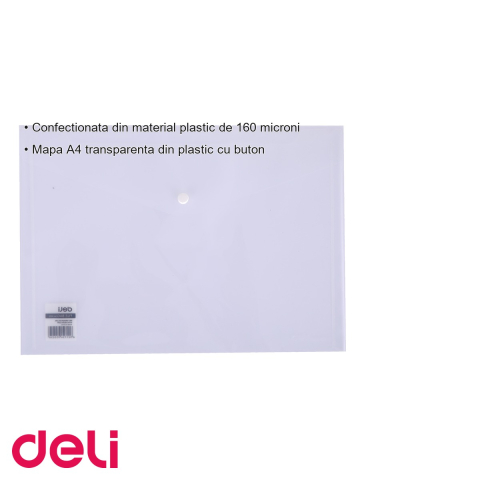 Mapa plastic transparenta cu buton Deli, format A4, pentru organizare documente la birou sau scoala [2]