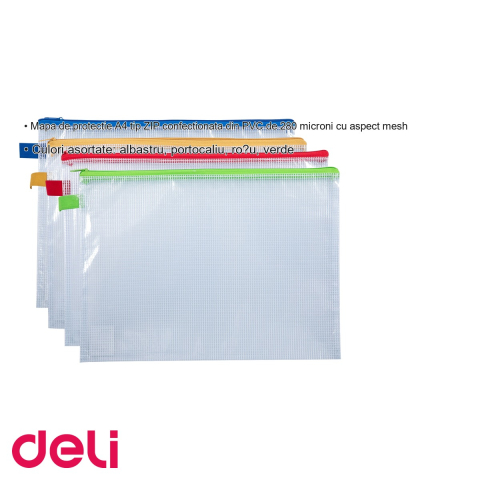 Mapa protectie cu fermoar Deli, format A4, material mesh PVC, pentru documente si acte [2]