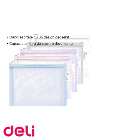 Mapa protectie cu fermoar Deli, format A5, mesh poliester, pentru organizare documente [2]