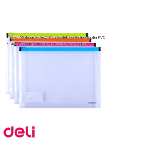 Mapa protectie zip A5 cu burduf Deli, din PVC, pentru organizarea documentelor [2]