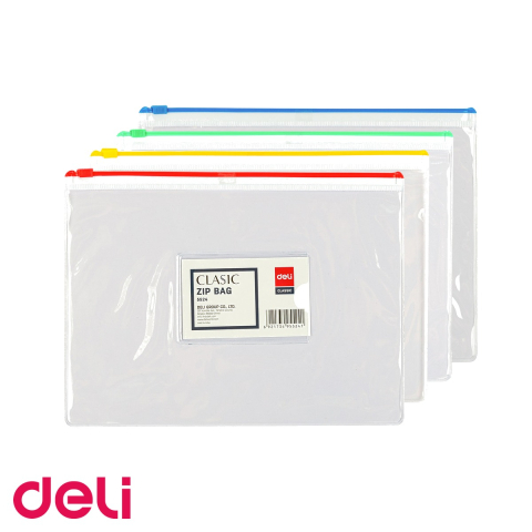 Mape si serviete - Mapa protectie zip A5 Deli, PVC 180 microni, cu buzunar carti de vizita, culori asortate