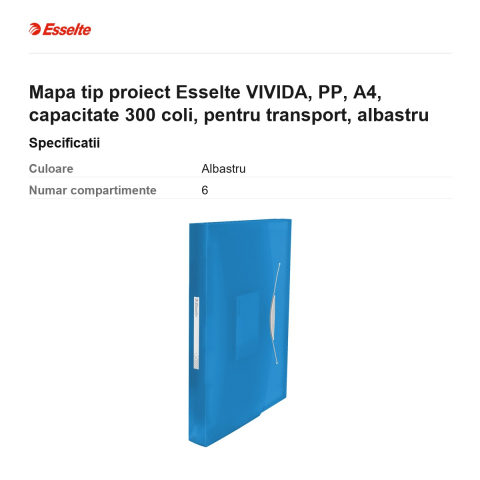 Mapa tip proiect Esselte VIVIDA, PP, A4, capacitate 300 coli, pentru transport, albastru [2]