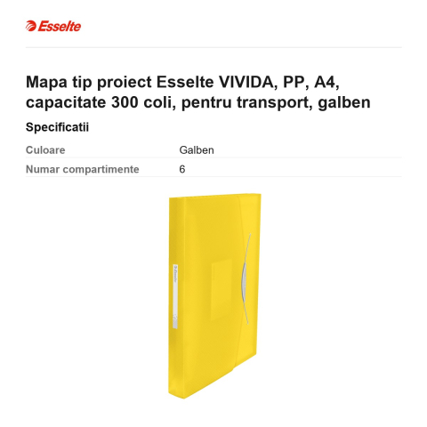 Mapa tip proiect Esselte VIVIDA, PP, A4, capacitate 300 coli, pentru transport, galben [2]