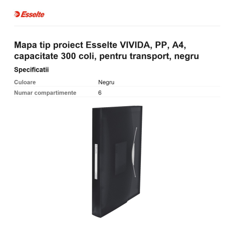 Mapa tip proiect Esselte VIVIDA, PP, A4, capacitate 300 coli, pentru transport, negru [2]