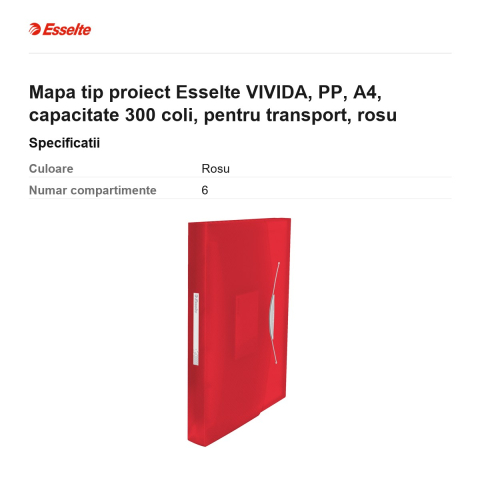 Mapa tip proiect Esselte VIVIDA, PP, A4, capacitate 300 coli, pentru transport, rosu [2]