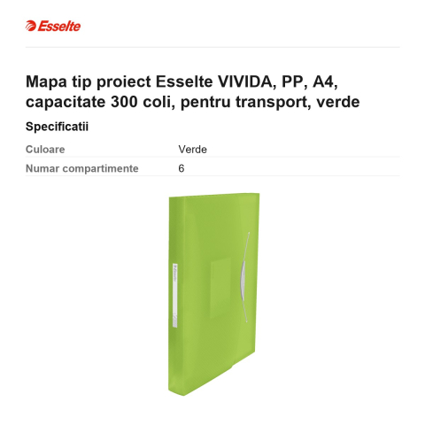 Mapa tip proiect Esselte VIVIDA, PP, A4, capacitate 300 coli, pentru transport, verde [2]