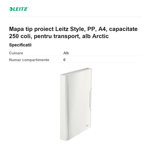 Mapa tip proiect Leitz Style, PP, A4, capacitate 250 coli, pentru transport, alb Arctic [2]