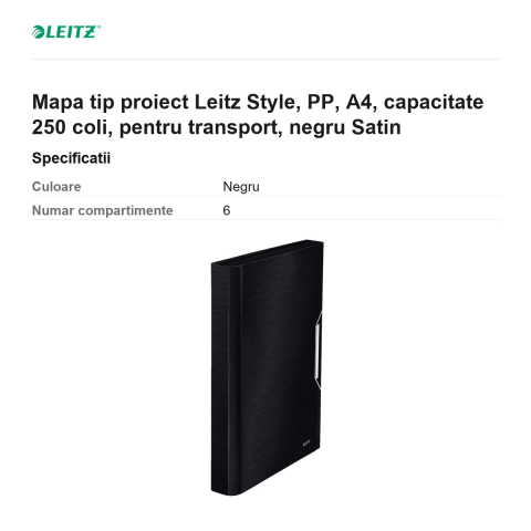 Mapa tip proiect Leitz Style, PP, A4, capacitate 250 coli, pentru transport, negru Satin [2]